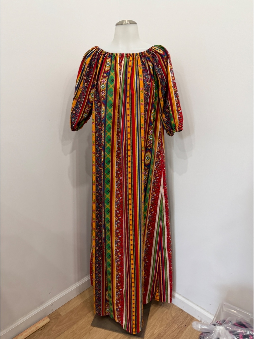 70s Vintage muumuu Maxi Funky Boho Hippie multicolor striped maxi dress